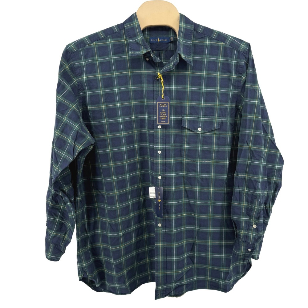 NEW Ralph Lauren Plaid Oxford Shirt Mens 3XLT LS Button Down Green Navy Tartan